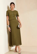 SHORT SLEEVE 2 IN 1 PLEATED MIDI DRESS - Jurk - bottle green
