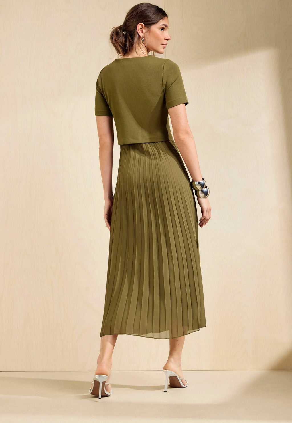 SHORT SLEEVE 2 IN 1 PLEATED MIDI DRESS - Jurk - bottle green