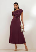 OFF THE SHOULDER HARDWARE DETAIL MIDI DRESS  - Jurk - aubergine purple